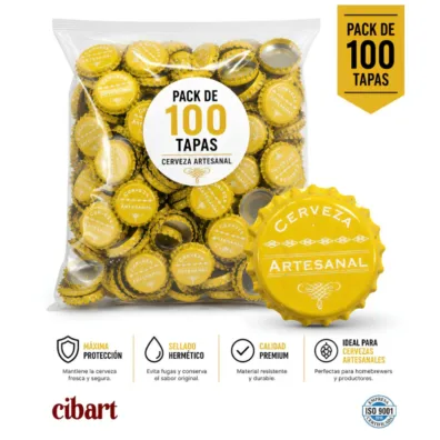 Tapas Corona Impresas Amarillas x 100 unidades