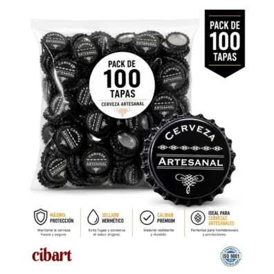 Tapas Corona Impresas Negras x 100 Unidades