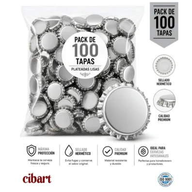Tapas Corona Lisas Plateadas x 100 unidades