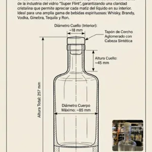 Botella de Vidrio Aperitivo 750 cm3 con Tapón x Unidad