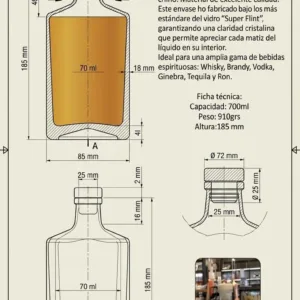 Botella de Vidrio Elegance 700 cm3 con Tapón x Unidad