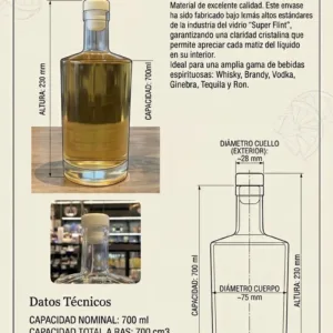 Botella de Vidrio London 700 cm3 con Tapón x Unidad